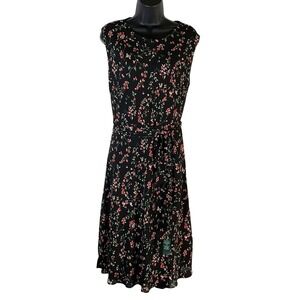 Lauren Ralph Lauren Women's Fit and‎ Flare Dress Black 10P Floral Self Tied NWT